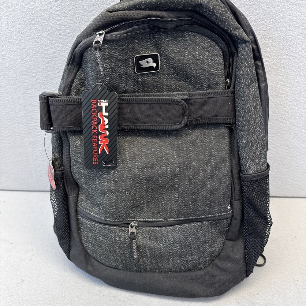 Tony Hawk Backpack Gray Black Skate School Bag Multi Pocket New With Tags
